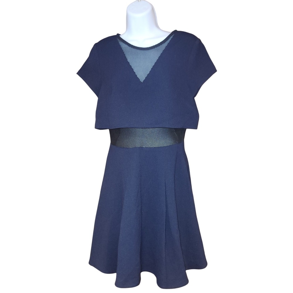 EUC TOBI Navy And Black Mesh Cut Out Dress Aline Mini, sz SMall
